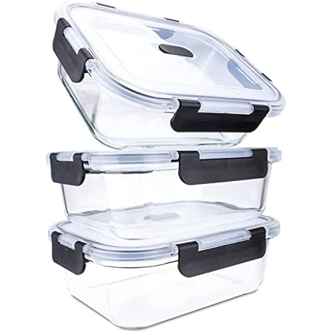 edallo® - 3 große Frischhaltedosen aus premium Glas mit Dampfventil und starken auslaufsicheren Deckel. Spülmaschine, Ofen, Gefrierfach, Mikrowellengeeignet. Meal Prep Vorratsdosen. Set 3x 1040ml Cover