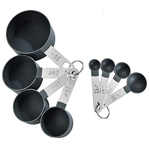 letuxiashop Juegos de cucharas medidoras Taza medidora y Cuchara medidora de 8 Piezas, Mango de Acero Inoxidable y Cuchara medidora de plástico.