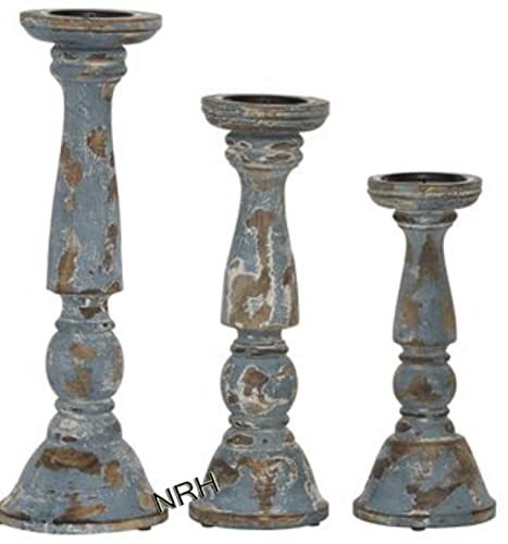 Bougeoirs traditionnels en bois gris délavé rustique chandelier - 3