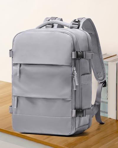 Image of Coowoz Large Travel Backpack For Women Men, Flight Approved, Waterproof Outdoor Sports Rucksack, Casual Daypack, Fit 15.6 Inch Laptop Shoes, Grey