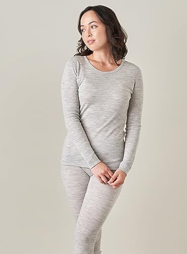 LAPASA Women's 100% Merino Wool Base Layer Set Thermal Underwear Long Sleeve Top, Elastic Long Johns Bottom, Light Heather Grey (L58), M
