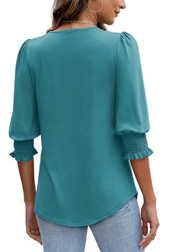 Image of XIEERDUO Blouses for Women Dressy Casual 3 /4 Length Sleeve Womens Tops with Smocked Cuffs