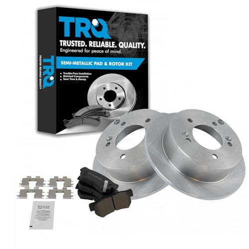 Image of TRQ Rear Brake Pad and Rotor Set Semi Metallic Solid Rotors 10.31 in 5-Lug