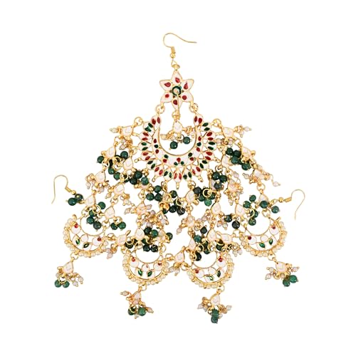 Image of Green Kundan Golden Passa /Paasa /Jhumar /Jhoomar Traditional /Ethnic /Wedding /Nikaah /Hair Jewellery /Hair Accessory for Girls /Women PK-5238
