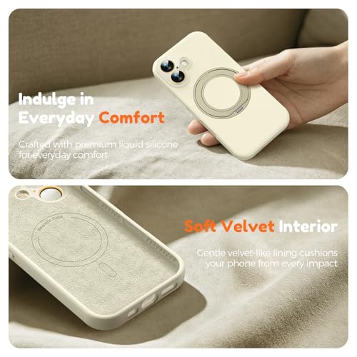 Image of Silicone 360 Spin Magnetic Stand Case for iPhone 17, [Compatible with Mag-Safe][Reinforced Hard Camera Protection]Shockproof Liquid Silicone Rubber Phone Case Cover with Ring, Camera Button, Ivory