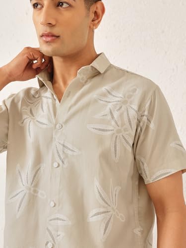 Image of Majestic Man Men's Slim Fit Pure Cotton Printed Casual Shirt - Short Sleeve | Premium Breathable Fabric | Modern Geometric Design