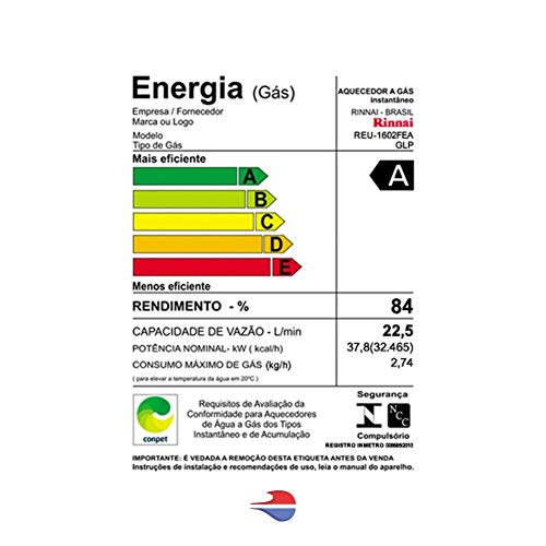 Aquecedor a Gás Reu 1602 Fea 22,5 Litros Glp Bivolt Rinnai
