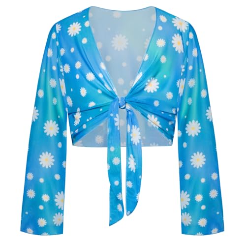 Image of GRACE KARIN Girls Bathing Suit Adjustable Taniki Swimsuit Tie Front 4 Piece Bikini Set with Kimono Cover Up 6-14