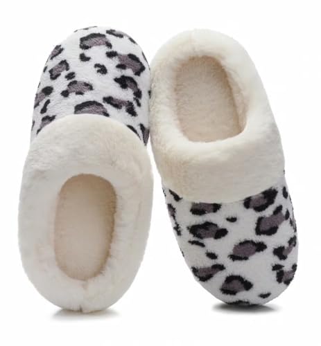 Women's Leopard Slippers Coral Fleece Lined Knitted Plush Fabric Comfy Memory Foam Anti-Skid Home Shoes Indoor Outdoor3