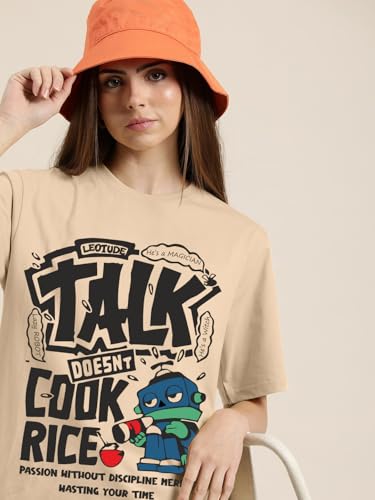 Image of LEOTUDE Half Sleeve Cottonblend Oversized Tshirt for Women, Round Neck Longline Printed Raglan Sleeve Colourblocked Drop Shoulder Baggie T-Shirt Top for Woman (Color Pink)