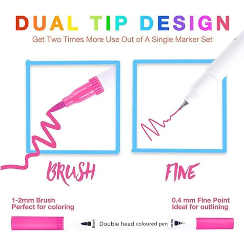 Kit 36 Caneta 2 em 1 Brush Lettering e Ponta Fina Dual Pen Canetinha Colorir Desenho Artístico Calig