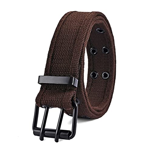 Meoliny Canvas Web Belts for Men Women Casual Durable Double Grommet Hole Buckle Belt Solid Color Wide Waistband2