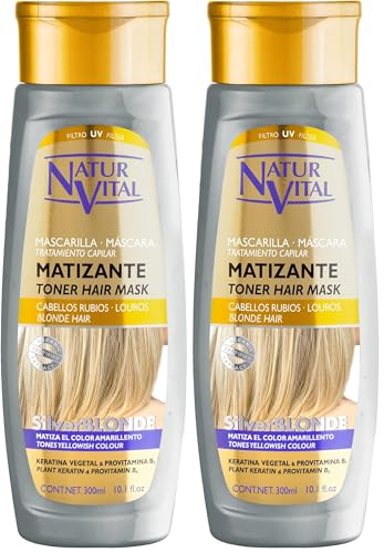 NaturVital - Mascarilla SilverBlonde, Pigmento Violeta, Matizadora Cabellos Rubios o Castaño Claro, Pelo Teñido o Natural, Neutraliza y Suaviza el Cabello, Vegana, Pro-Vitamina B5 y Filtro UV, 300ml