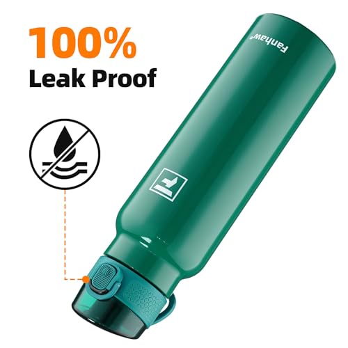 Image of Fanhaw 24 oz Insulated Water Bottle with Soft Silicone Spout Lid, Leakproof Stainless Steel Vacuum Bottle for School, Sports& Daily Use, Kids, Teens& Adults, Back to School Essentials (Mars Green)