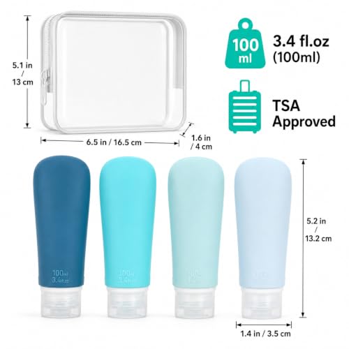 Image of INSFIT Travel Bottles for Toiletries, TSA Approved 3oz Travel Size Containers, BPA Free Leak Proof Squeezable Silicone Tubes for Shampoo Conditioner Lotion Body Wash with Labels