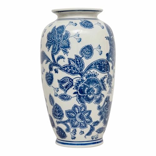 Image of Decorative Floral Anemone Blue & White Urn Vase