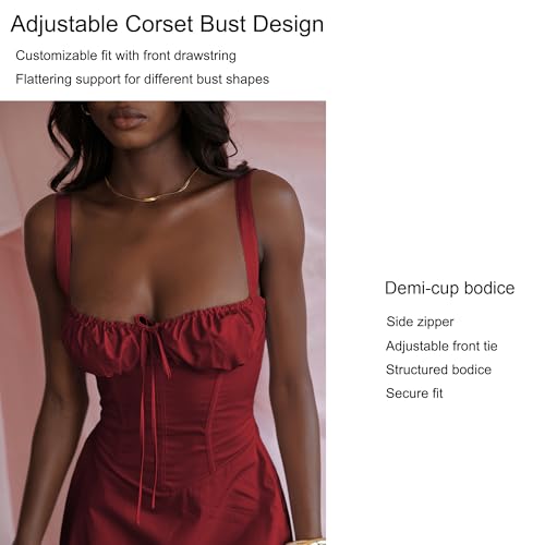 Image of Floral Corset Midi Dress Square Neck A Line Dress with Slit