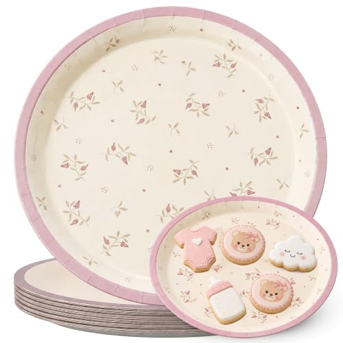 Platos de cartón, Platos Desechables cartón, Diseño Flores Rosa, 6 Unidades
