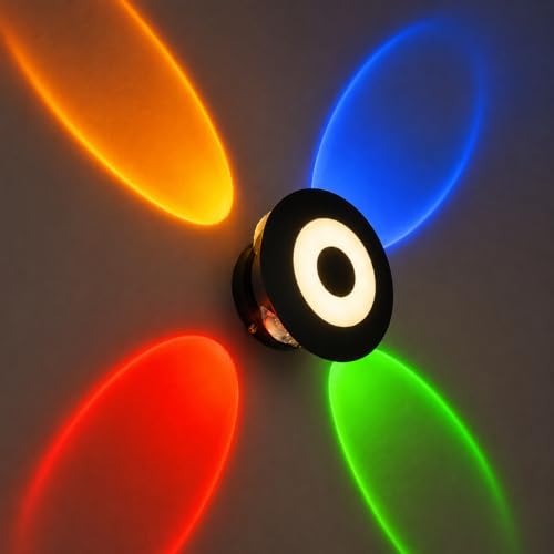 Image of FERA Waterproof Up Down Led Wall Lamp, Aluminium IP65 Body 4+1 Ray, Multycolor, Indoor /Outdoor Decorative Wall Sconce Light, (HaloBeam 4 Way Multi)