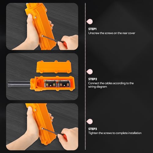 GAGIRA 2Pcs COB61-Up-Down Left Right Rainproof Crane Push Button Switch, Orange Crane Pendant Control Station Push Button Switch with Rubber Cable Barrel - Thumbnail 4