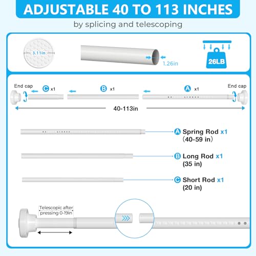 Image of MEXAU White Shower Curtain Rod 40-113 Inch