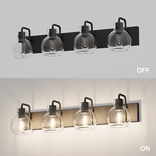 Image of Tipace Bathroom Light Fixtures,4-Light Matte Black Vanity Light,Modern Wall Sconces with Clear Glass Globe Shade,Bathroom Vanity Lighting for Mirror Kitchen Bedroom Hallway(Exclude Bulb)