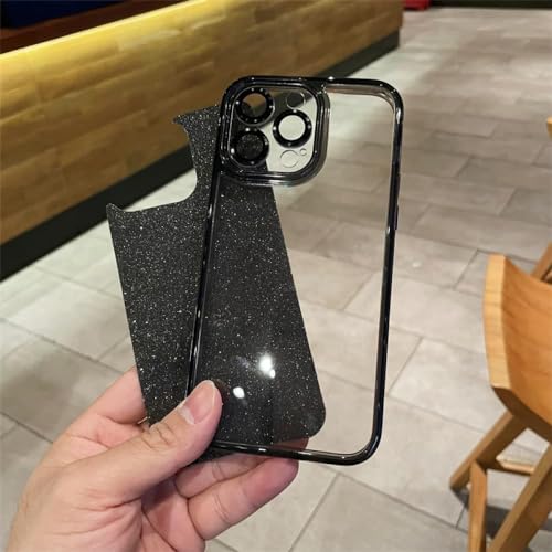 Coque iPhone 14 transparente à paillettes avec protection d'objectif en verre