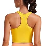 CRZ YOGA Butterluxe Racerback Crop Tank Tops for Women - Padded Y-Back Longline Sports Bras Scoop Neck Workout Yoga High Visibility Yellow Medium