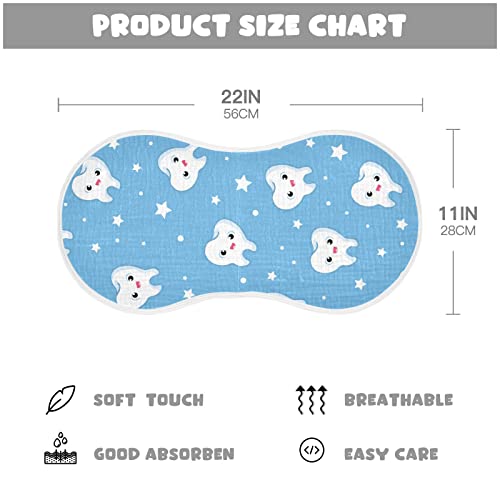 Tooth Pattern Cute Teeth Star On Blue Muslin Burp Cloths for Baby 2 Pack 100% Cotton Baby Washcloths Bibs for Boy Girl2