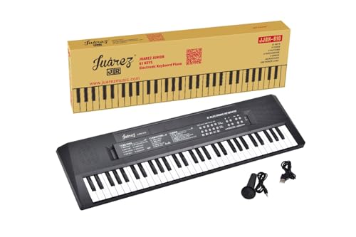 Image of Juarez Junior 61 Keys Electronic Keyboard with Microphone, USB Power Cord, Note Stickers, Single Speaker, Song Record /Play, OKON Mode, 8 Tones, 5 Rhythms, 6 Demos, Brown