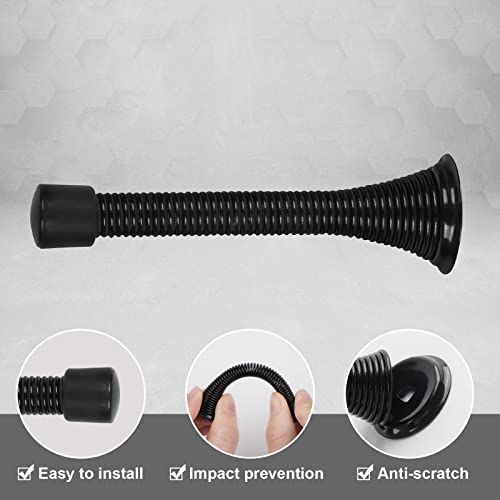 Cton 12 Pack Spring Door Stoppers 3-1/4" Alloy Steel Flexible Heavy Duty Door Stop With Rubber Bumper Tips For Bottom Of Door, Home And Office, Black #TOP1