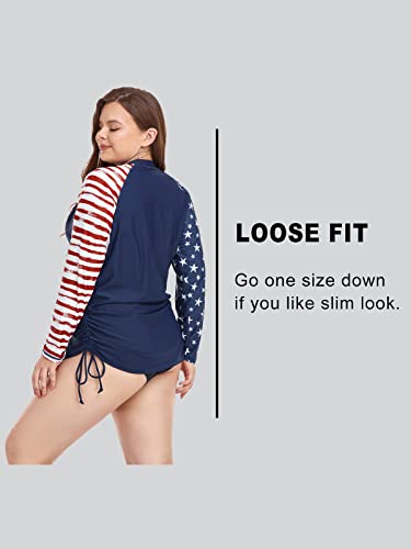 Halcurt Plus Size Swim Shirt For Women Long Sleeve Drawstring Rash Guard Top 1X #TOP3