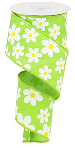 Daisy Wired Ribbon, Green White, Craft Supply to Make Wreath & Bow, 2.5 Inches x 10 Yard, Spring, Summer, Flower, Mother, Easter RG0193533