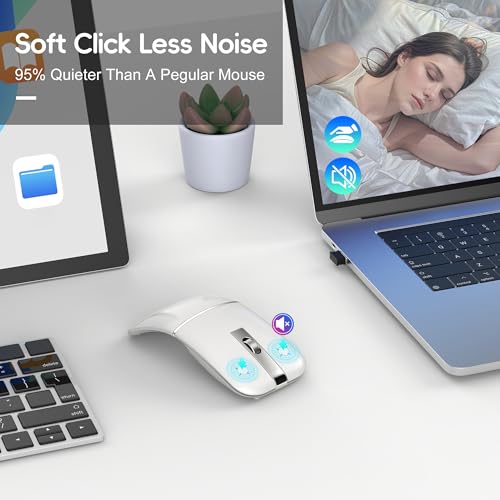 Zienstar-Faltbare Bluetooth Reisemaus,Drahtlose Tragbare 2.4G Arc Mäuse,Multi-Gerät (Bluetooth+2.4G),360° Drehende Wiederaufladbare Flache Mäuse für Desktop PC Laptops Tablets-Weiß – Bild 7