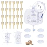 External Condom Catheters for Elderly Men Age 80, 24 Soft Latex, 5 Catheter Stabilization Devices, 750 & 1000 ml Catheter Leg Bags, 2000 ml Catheter Bags, 2 Rolls of Tape, for Male Incontinence