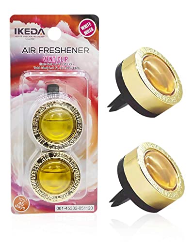 Ikeda Aroma Car Air Freshener Vent Clips | 12ml White Musk Scent Perfume Diffuser | Car Fresheners for Men Women | Last Up to 90 Days Fragrance | Fresh Smell Odor Eliminator | Auto Truck Refreshers