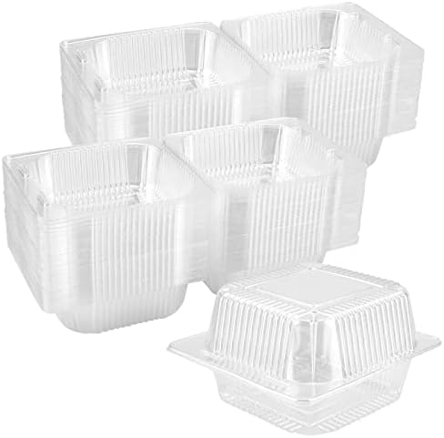 TAICHEUT 200 Pack Clear Hinged Plastic Containers with Lids, 5.3 x 4.7 x 2.9 Inch Clamshell Food Take Out Containers, Square Clamshell Food Boxes For Hamburgers, Cakes, Desserts, and Sandwiches