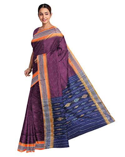 Image of Odisha Sambalpuri Handloom Ikat Women's Cotton Saree, Odisha Handloom Handmade Pure Cotton Khandua Saree, Ikkat Orissa Traditional Handloom Saree Without Blouse