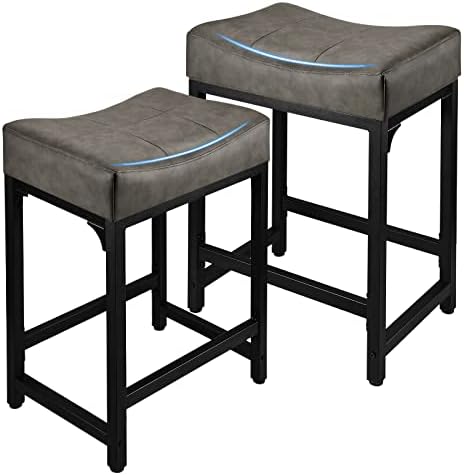 FLYZC Counter Height Bar Stools Set of 2,24 Inch Stools for Kitchen Counter with Soft Cushion Bar Stools and Barstools Steel Frame, Counter Stools for Room, Bar, Kitchen Support 300 LBS(Grey)