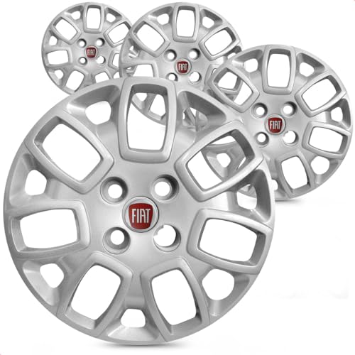 Kit 4 Calotas Uno Attractive 2014 Aro 14 Prata Cubo Baixo Grid Com Emblema Vermelho