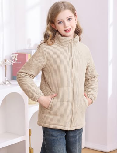 Floral Find Girls Long Sleeve Winter Jacket Coats Zip Up Stand Collar Corduroy Quilted Outerwear Jackets with Pocket4