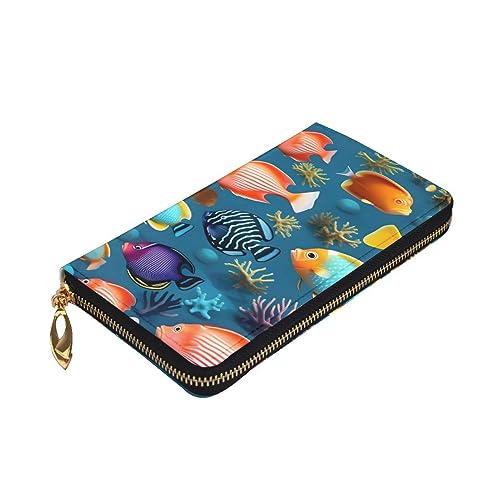 Submarine Reef Fish Picture Leather Long Clutch Wallet for Fashionable Girls and Women - Durable, Stylish, and Functional, Black, One Size3