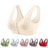 Posy Bra for Seniors Front Closure No Underwire Seamless Fall Comfy Breathable Bras for Older Women Push Up Bralettes Anti Sagging High Support Full Coverage Wireless Cotton Underwears Beige XL