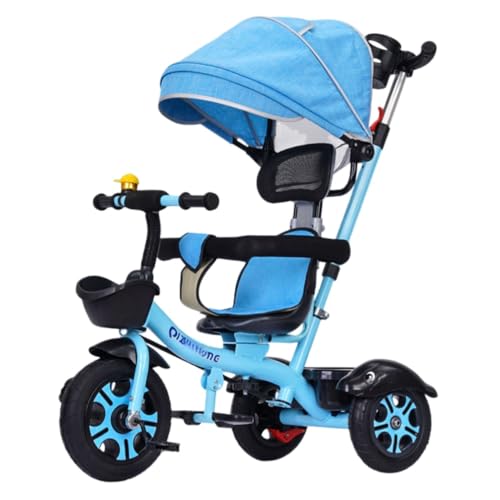 TAYTHI赤ちゃん用三輪車 子供三輪車 ベビーカー 手押し棒 調節可能 取り外し可能なキャノピー 収納 乗用玩具 キッズバイク おもちゃ プレゼント 軽量 乗り物 組み立て簡単 8カ月〜6歳出産祝い (ブルー)