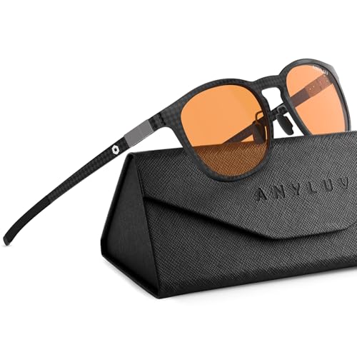 Image of ANYLUV Blue Light Glasses Men, Vintage Round Carbon Fiber Eyewear, Lightweight Mens Computer Gaming Glasses, Anti Eyestrain