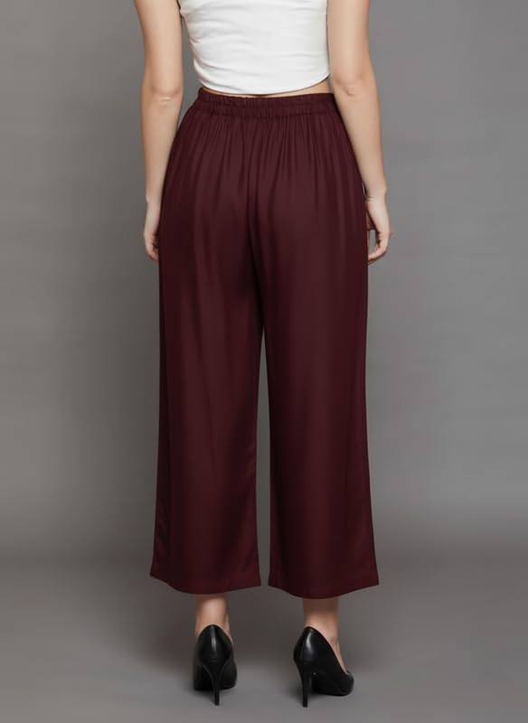 Image of Super Soft Viscose Rayon Flared Palazzo Pants for Women Stylish Wide Leg Straight Relaxed Fit Casual Ethnic Office Wear