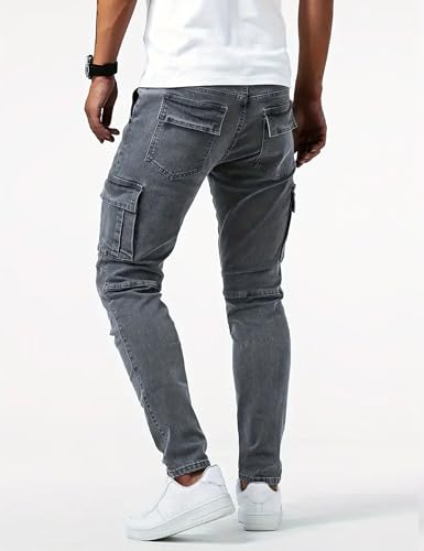 Mens Slim Fit Jeans Cargo Skinny Jeans Denim Stretch Pants Casual Trousers Joggers with Pocket2