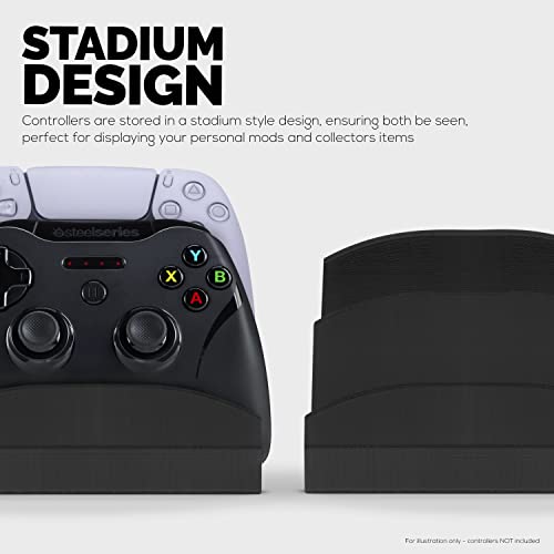 Image of BRAINWAVZ Dual Game Controller Holder Desktop Stand - for PS5, Xbox Series X, One, PS4, Switch, PC, Gamepads & More UGDS06, Black