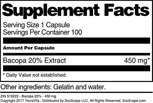 Miniatura 4 de Bacopa 20% - 450 mg (100 Cápsulas, ZIN 519222)