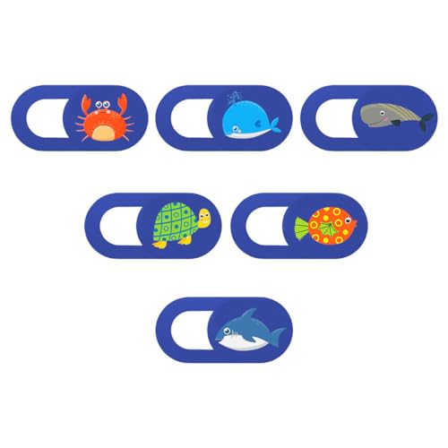 UKCOCO Cache Adhésif pour Webcam Ordinateur Motif Animaux Marins 6 Pièces en Abs Léger et Design Coulissant pour Protection Vie Privée sur Portable